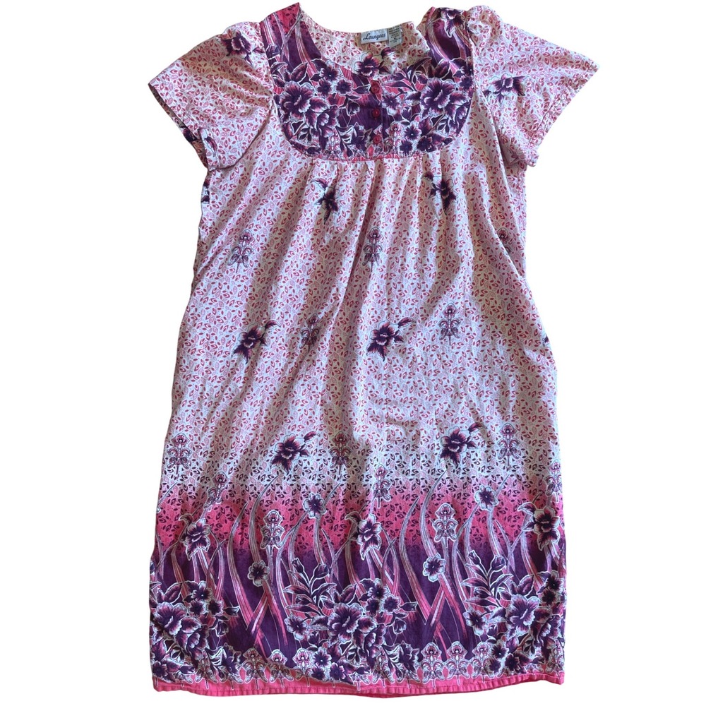 Loungees VTG Muumuu Cottagecore Nightgown House Dress XL Pink Floral Pockets